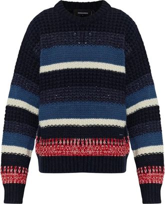 Dsquared2 Trui met streepjespatroon - Heren - Ronde hals truien - Blauw - 2XL - Wol - Truien & Vesten
