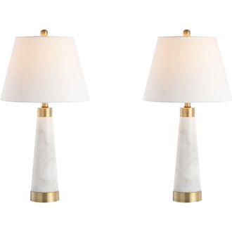Jonathan Y Designs Travis 26.5 Marble/Iron Gold Modern Column LED Table Lamp, White at Nordstrom