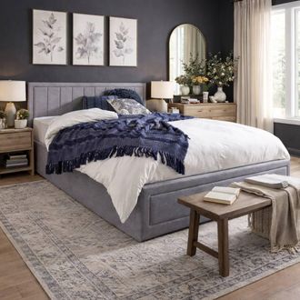 Aspire Home Accents Camden Grey Linen Ottoman Storage Bed Quilted End Lift | Size: Double