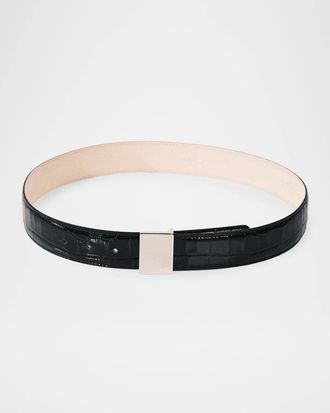 D&eacute;hanche Brandt Alligator-Embossed Leather Belt