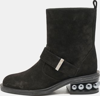Nicholas Kirkwood Black Suede Casati Pearl Ankle Length Boots