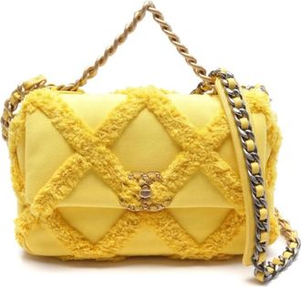 Chanel Borsa a spalla 19 media in tela con battente 2020-2021 - Giallo