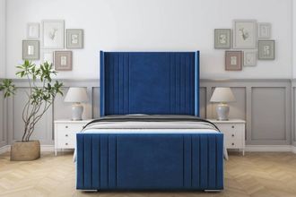 Sloomy Camden Plush Frame-Mattress-50 Upholstered Wingback Headboard in Navy | Size: Small Single