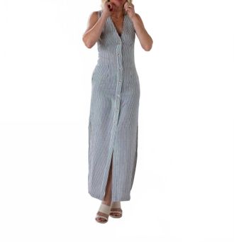 Onia Button Down Maxi Dress In Deep Navy/ White