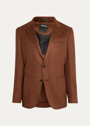 Ermenegildo Zegna Mens Cashmere-Silk Houndstooth Single-Breasted Sport Coat