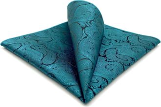 Shlax & Wing Pocket Square for Men Suits Paisley Teal Blue Wedding Large Size Gift Woven