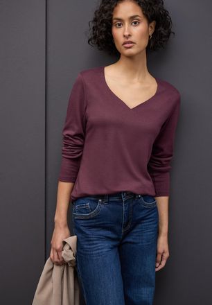 Street One Langarmshirt STREET ONE, Damen, Gr. 34, jazz berry, Jersey, Obermaterial: 50% Baumwolle, 50% Modal. Futter: 100% Baumwolle, unifarben, regular fit nor