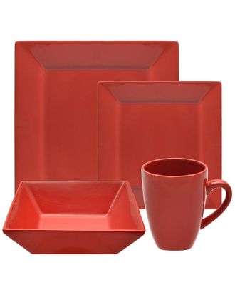 10 Strawberry Street 16Pc Nova Red Square Dinnerware Set