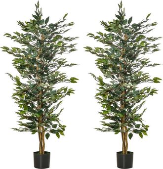 HOMCOM Pack De 2 Ficus Artificiales 150 Cm Plantas Artificiales Con Macetas Y 1008 Hojas Realistas Para Decoraci&oacute;n Del Hogar Sal&oacute;n &Oslash;17x150 Cm Verde - Homcom