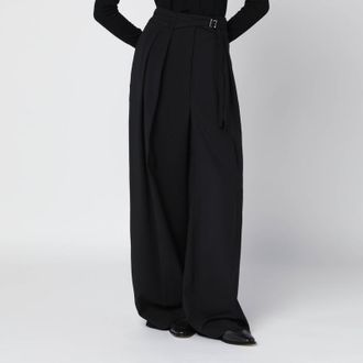 Sportmax Black wide-leg stretch-wool trousers