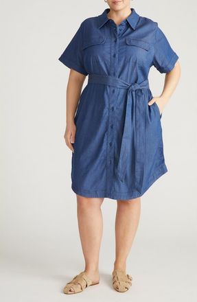Universal Standard Perfect Tencel Chambray Shirtdress in Midnight Blue at Nordstrom, Size 4X-Large