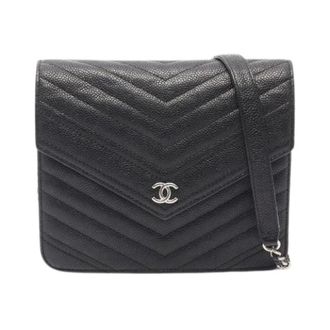 Chanel Pre-owned Chanel Chevron V Stitch Caviar Skin Shoulder Bag - Dames - Pre-owned - Zwart - Maat: ONE Size Leer