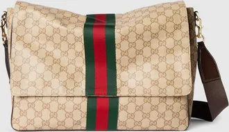 Gucci Medium Crossbody Bag With Web, Beige, GG Canvas