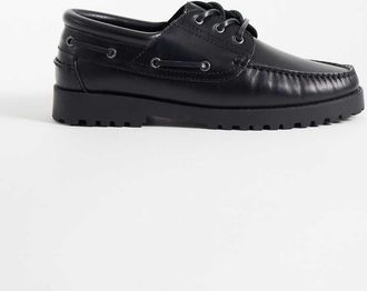 Jack & Jones Scarpe da barca in pelle nere-Nero