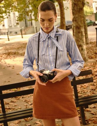 Nobody's Child Blue Pinstripe Bow Collar Shirt