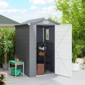 OUTSUNNY 4 x 3ft Garden Shed Storage with Foundation Kit & Vents in Grey