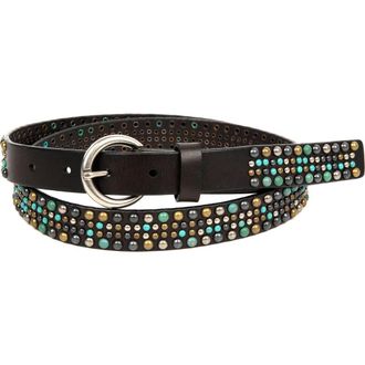 OLD TREND Amazonite Genuine Leather Studded Stitched Detail Belt in Coffee at Nordstrom, Size Medium