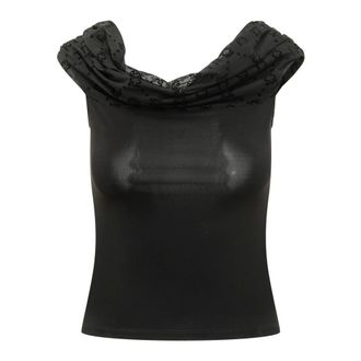 Marine Serre Sleeveless Tops, female, Black, Size: M Off Shoulder Draped Top
