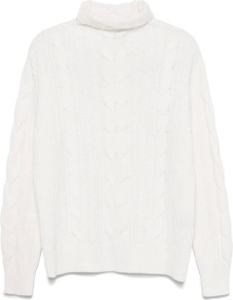 Lorena Antoniazzi Turtlenecks, female, White, Size: M Cream Cable Knit Turtleneck Sweater