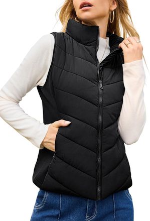 Dokotoo Winter Jackets for Women Puffer Vest Heated Gilet Womens Sleeveless Coats with Pockets Zip Up Womens Gilets Outerwear Stand Collar Coat Quilted Vests 