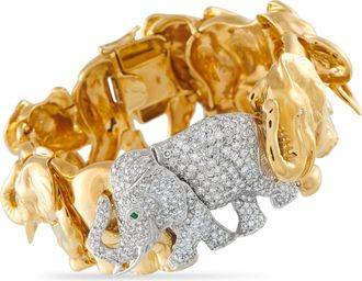 Luxury Bazaar 18K White and Yellow Gold 2.90ct Diamond Elephant Bracelet MF09-121025
