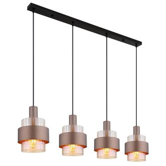 Netlighting Milley Bar Pendant Ceiling Light Matt Black Amber Glass Shade 4x E27 in Brown