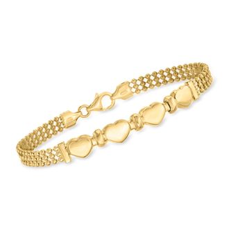 Ross-Simons Italian 18kt Gold Over Sterling Heart Beaded Bracelet