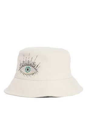 Kurt Geiger Evil Eye Embellished Bucket Hat in Bone at Nordstrom Rack