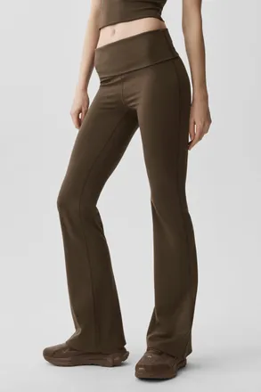 Alo Softsculpt Foldover Flare Legging (Regular) in Espresso, Size: Medium