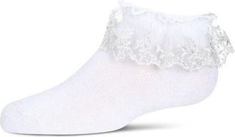 MeMoi Step and Shimmer Ruffle Anklet Socks in White at Nordstrom, Size 6-12M
