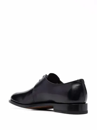 Ferragamo Almond-Toe Lace-Up Leather Derby Flat - Black
