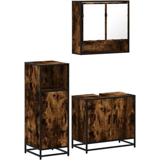 vidaXL Set De Muebles Ba&ntilde;o 3 Pzas Madera Contrachapada Roble Ahumado Vidaxl