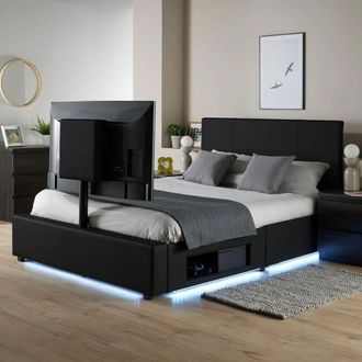 X Rocker AVA Upholstered TV Bed with Underbed Storage & LED Lights in Black | Size: Single