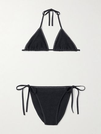 Hunza G Bikini In Seersucker Con Cristalli Swarovski Gina - Nero