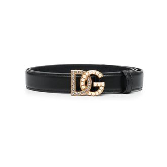 Dolce & Gabbana Crystal Logo Belt - Dames - Riemen - Zwart - 95 CM - Leer - Accessoires