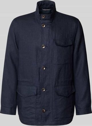 Bugatti Leinenjacke mit Stehkragen und Pattentaschen in Marine, Gr&ouml;&szlig;e 46