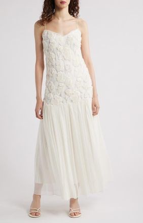Lucy Paris Arwen Floral Dropped Waist Maxi Dress in Ivory at Nordstrom, Size X-Large