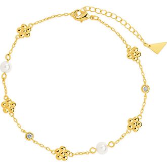 Sterling Forever June Floral Imitation Pearl Anklet in Gold at Nordstrom Rack