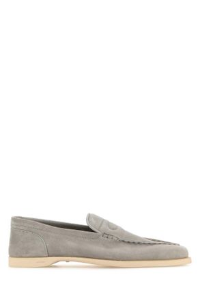 John Lobb Light Grey Suede Pace Loafers