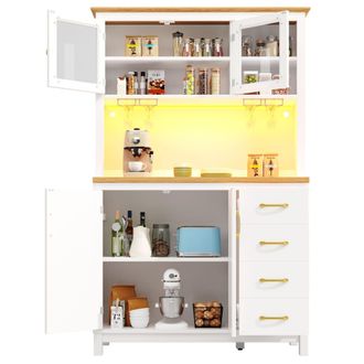 STILVORA Aparador De Cocina Con Espacios De Almacenaje Y Cajones, Led Ajustable, En Mdf, Para Cocina, 105.5x40x180 Cm, Blanco
