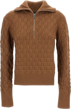 Wales Bonner Brown Acoustic Textured Wool Half-Zip Turtleneck Sweater