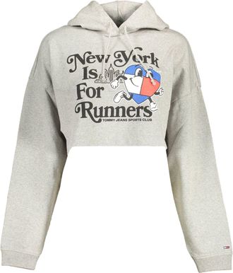 Tommy Hilfiger Womens Cropped Hoodie New York Is For Runners - Light Grey Cotton - Size X-Small