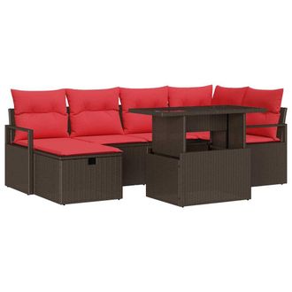 vidaXL Conjunto De Sof&aacute; De Jard&iacute;n Con Coj&iacute;n 7 Pcs Marr&oacute;n Polirat&aacute;n Vidaxl
