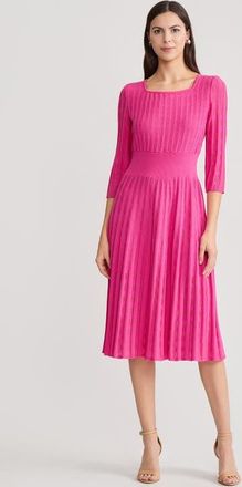 Ming Wang Linear Pointelle Tonal Knit Fit-N-Flare Midi Dress in Carmine Rose at Nordstrom, Size Medium
