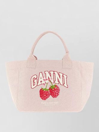 Ganni raspberry medium beach tote bag top handles