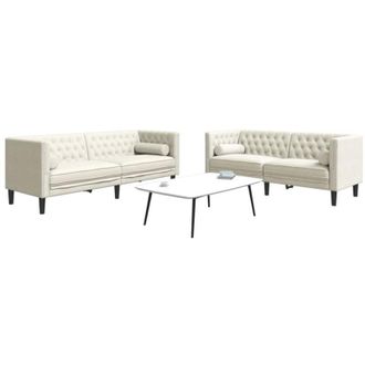 vidaXL vidaXL Set Divani Chesterfield 2pz con Cuscini Crema Velluto