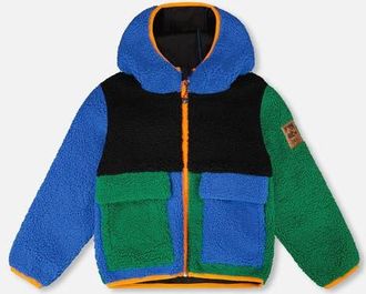 Deux par Deux Boy Long Sleeve Fleece Jacket in Blue Colorblock at Nordstrom, Size 12-18M
