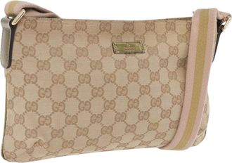 Gucci Web Strap Messenger Gg Coated Canvas Beige Canvas Handbag (Pre-Owned)