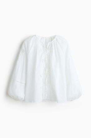 H&M Baumwollbluse mit Broderie Anglaise - Weiss