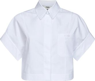 Fendi Overhemden, Dames, Wit, S, Katoen, Cropped katoenen poplin overhemd